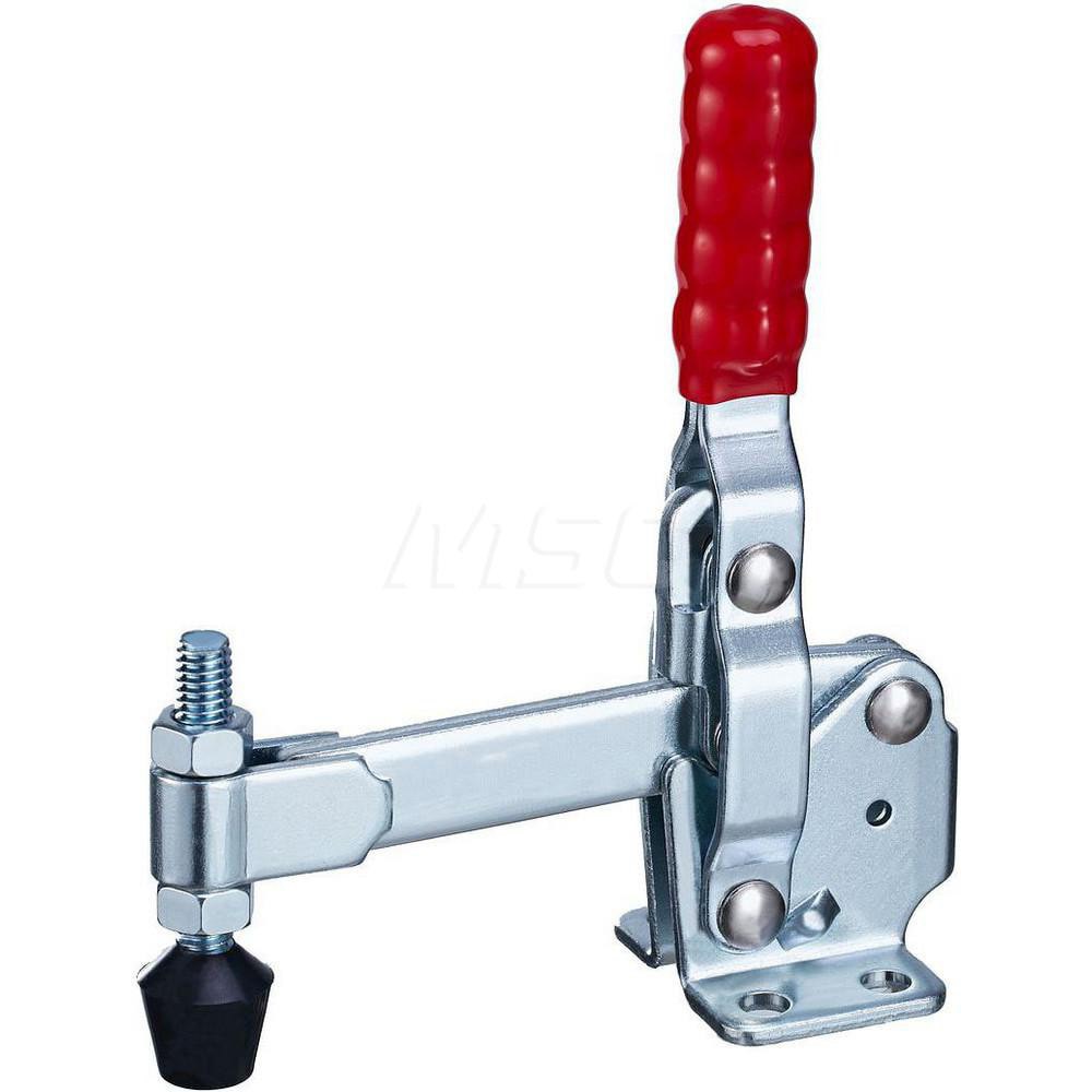 Manual Hold-Down Toggle Clamp: Vertical, 500 lb Capacity, Solid Bar, Flanged Base