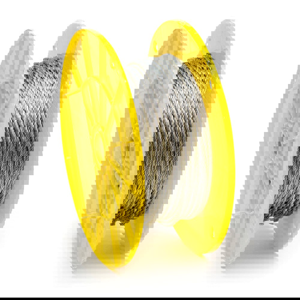 Wire Rope & Cable; Breaking Strength (Lb.): 340 ; Bare Diameter (Fractional Inch): 1/8 ; Length Ft.: 250.00 ; Diameter (Inch, Fraction): 1/8 ; Strand Type: 7 x 7 ; Head Coating: Uncoated