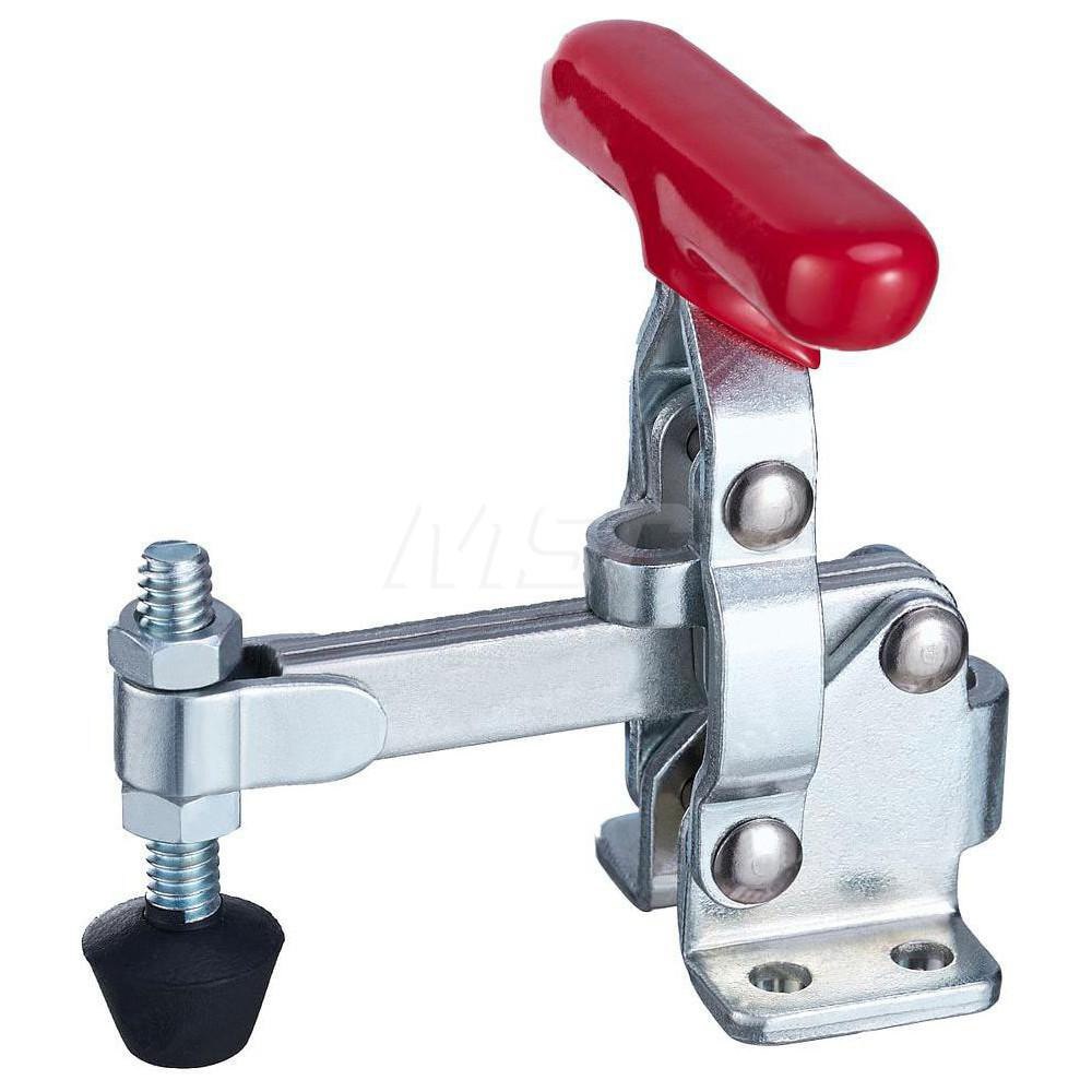 Manual Hold-Down Toggle Clamp: Vertical, 200 lb Capacity, Solid Bar, Flanged Base