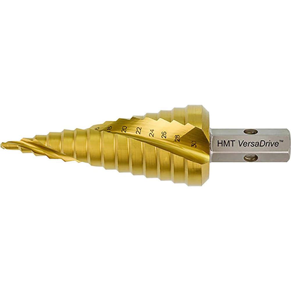 Step Drill Bits; Tool Material: High Speed Steel ; Shank Type: Hex; Hex Shank ; Series: VersaDrive ; Tool Performance: Heavy Duty ; Overall Length (Inch): 3-5/32 ; Minimum Hole Diameter (Inch): 1/4