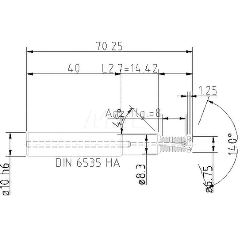 Helical Flute Thread Mill: M8x1.25, Internal, 2 Flute, 10.00 mm Shank Dia, Solid Carbide