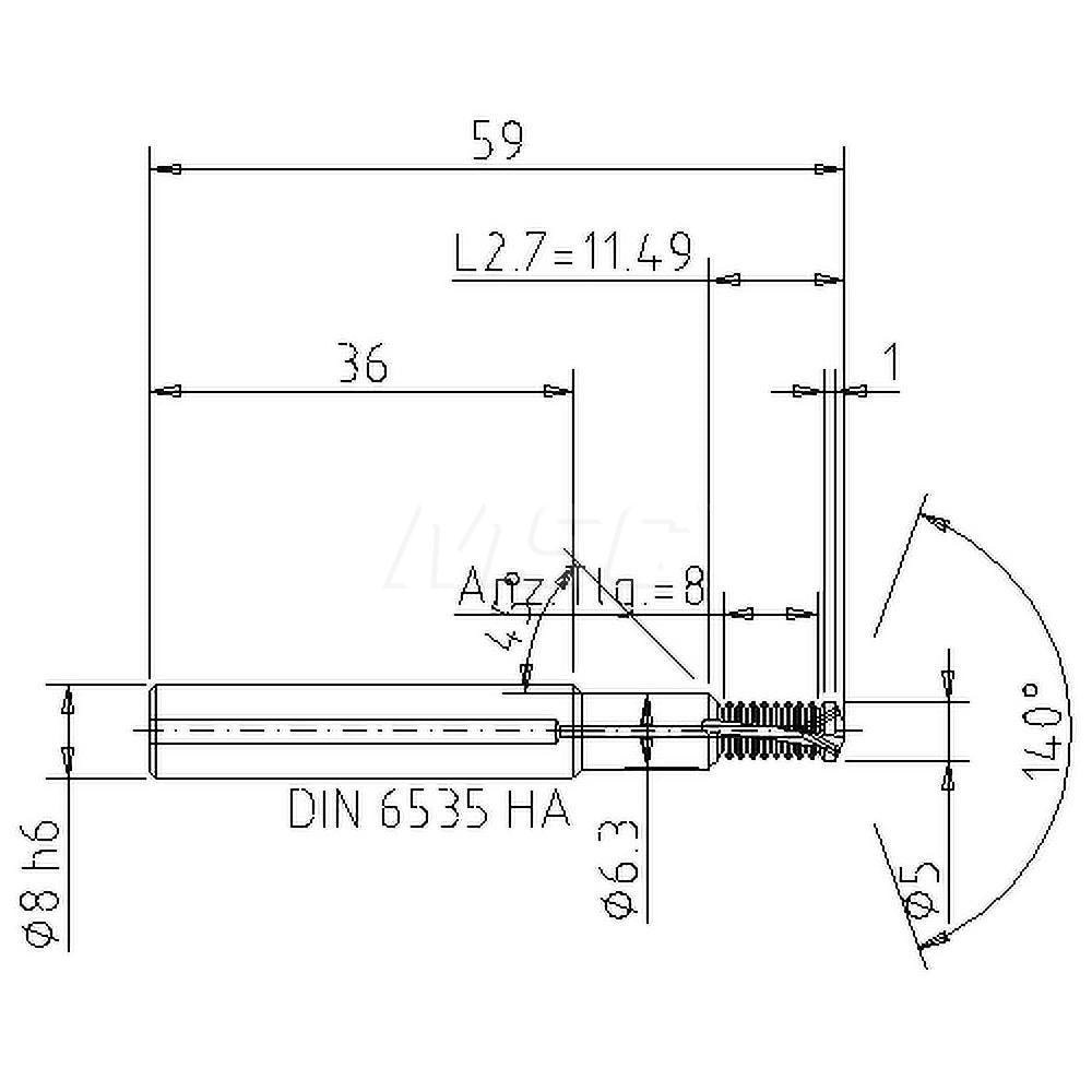 Helical Flute Thread Mill: M6x1, Internal, 2 Flute, 8.00 mm Shank Dia, Solid Carbide