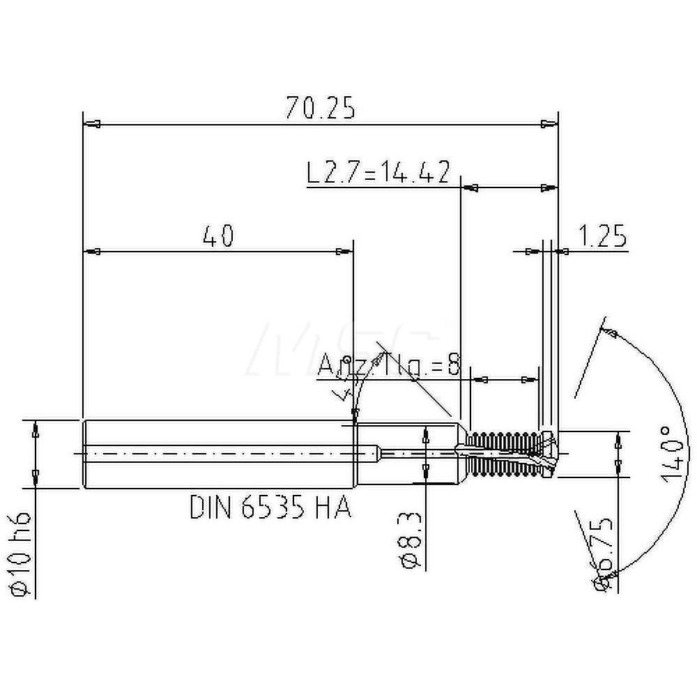 Helical Flute Thread Mill: M8x1.25, Internal, 2 Flute, 10.00 mm Shank Dia, Solid Carbide
