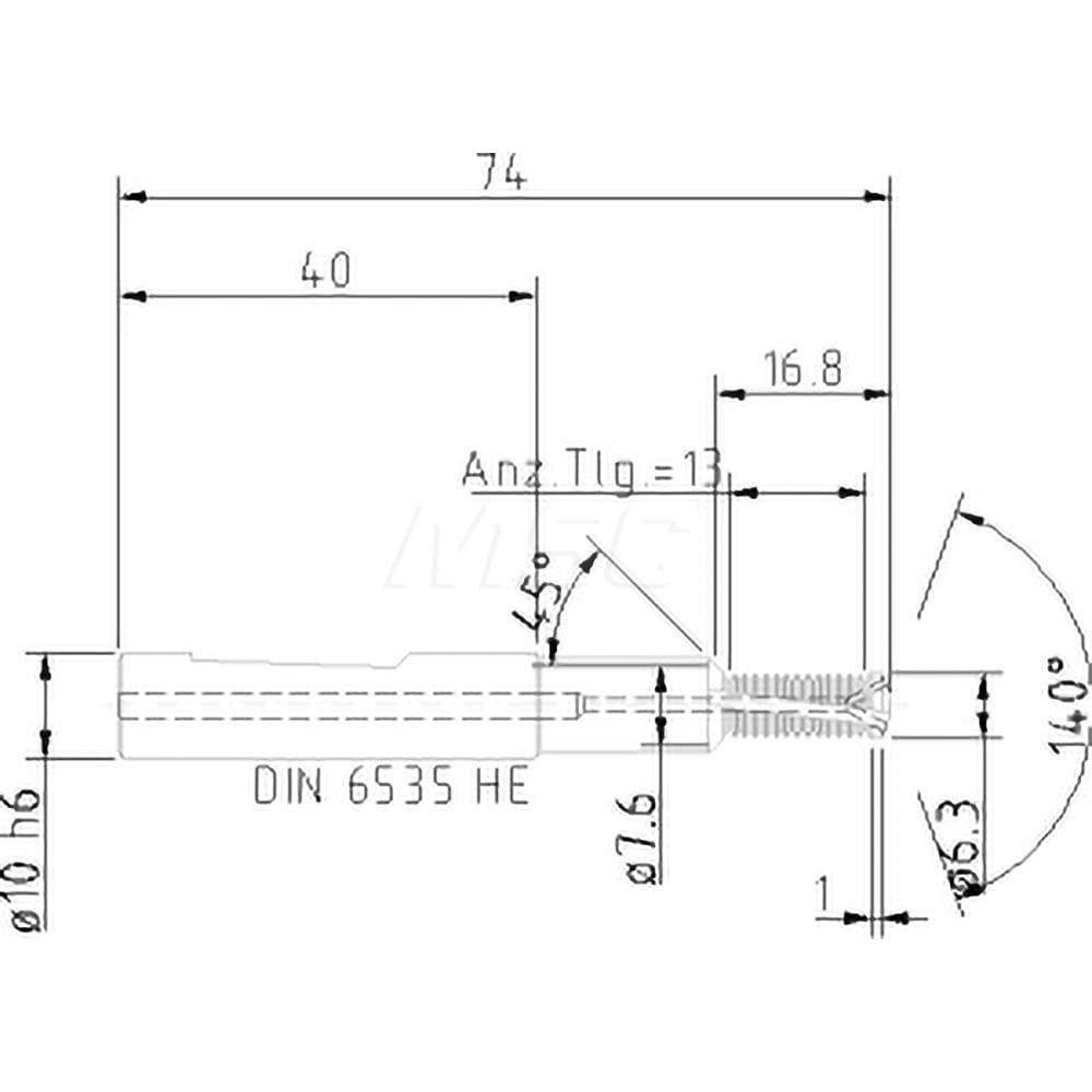 Helical Flute Thread Mill: M6x1, Internal, 2 Flute, 10.00 mm Shank Dia, Solid Carbide