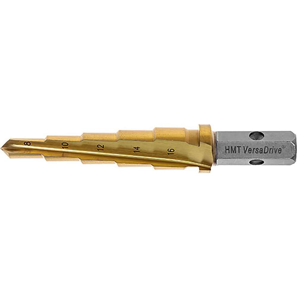 Step Drill Bits; Tool Material: High Speed Steel ; Shank Type: Hex; Hex Shank ; Series: VersaDrive ; Tool Performance: Heavy Duty ; Overall Length (mm): 107.0000 ; Minimum Hole Diameter (mm): 8.00