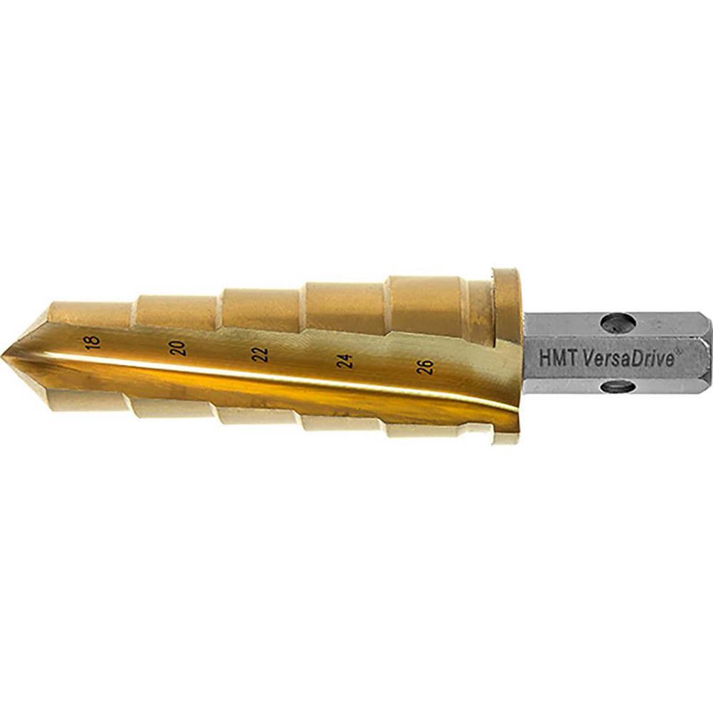 Step Drill Bits; Tool Material: High Speed Steel ; Shank Type: Hex; Hex Shank ; Series: VersaDrive ; Tool Performance: Heavy Duty ; Overall Length (mm): 112.0000 ; Minimum Hole Diameter (mm): 18.00