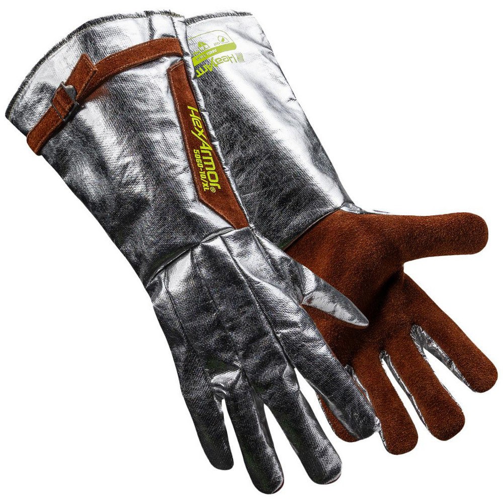Welder's & Heat Protective Gloves; Welding Applications: Foundry Operations; Stick Welding ; Primary Material: Aramid ; Size: X-Large ; Coating Material: Aluminized Carbon-Para Aramid Blend ; Coating Coverage: Fully Coated ; Lining: Lined