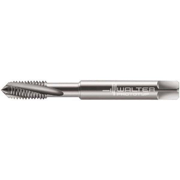Spiral Flute Tap: M8x1.25 Metric, 3 Flutes, Modified Bottoming, 6H Class of Fit, Solid Carbide, Bright/Uncoated