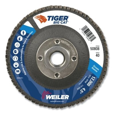 Flap Disc: 5/8-11 Hole, 40 Grit, Zirconia Alumina, Type 27