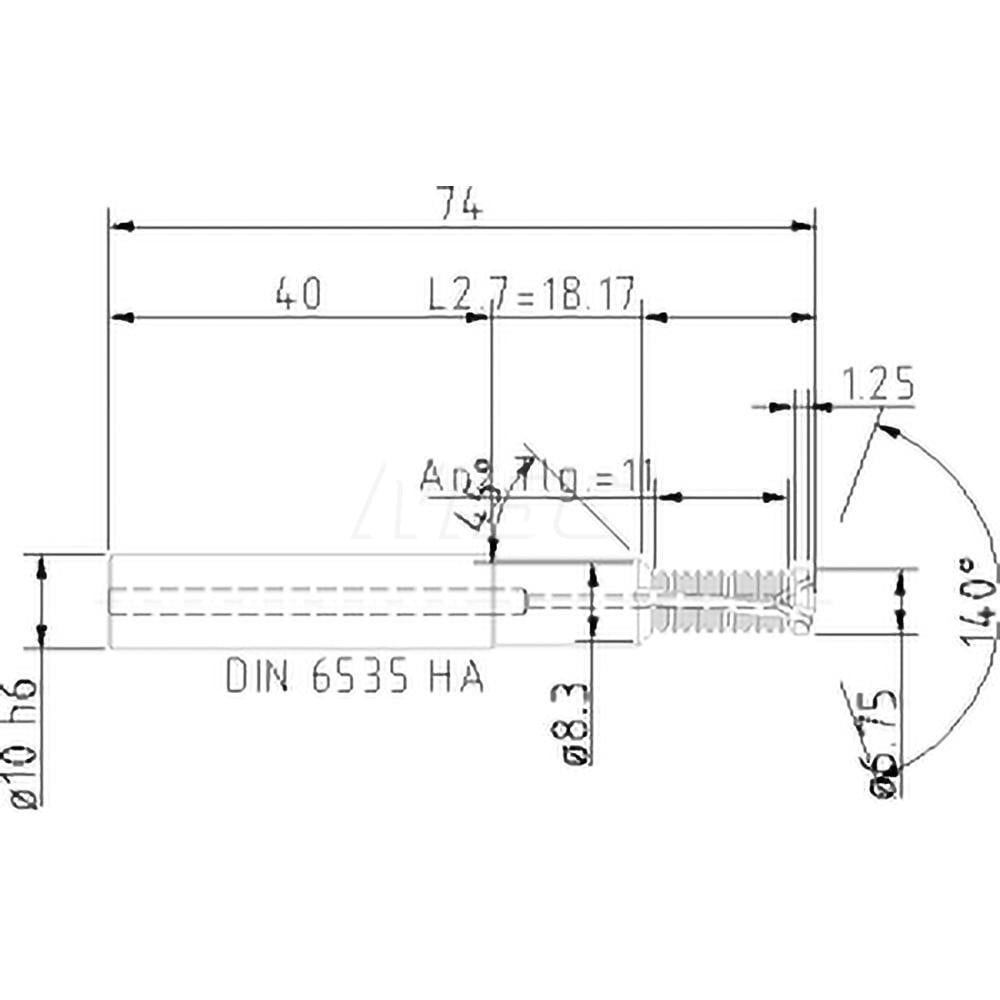 Helical Flute Thread Mill: M8x1.25, Internal, 2 Flute, 10.00 mm Shank Dia, Solid Carbide