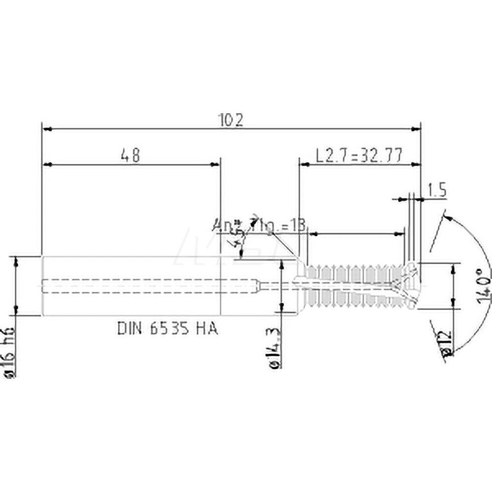 Helical Flute Thread Mill: M14x2, Internal, 2 Flute, 16.00 mm Shank Dia, Solid Carbide