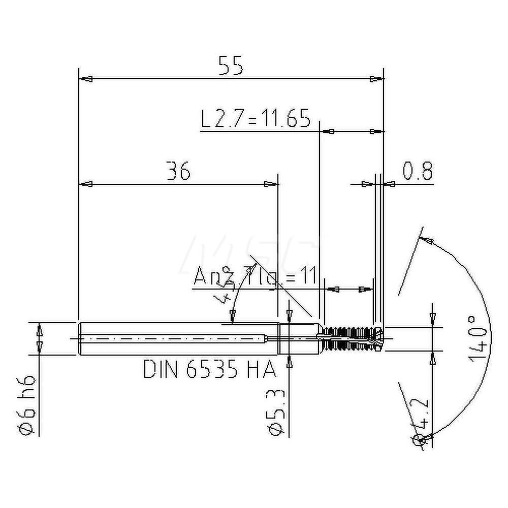 Helical Flute Thread Mill: M5x0.8, Internal, 2 Flute, 6.00 mm Shank Dia, Solid Carbide