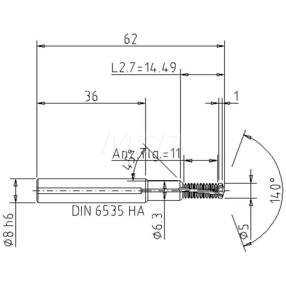 Helical Flute Thread Mill: M6x1, Internal, 2 Flute, 8.00 mm Shank Dia, Solid Carbide
