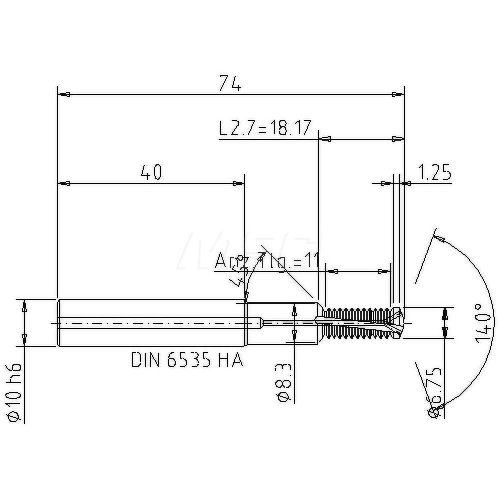 Helical Flute Thread Mill: M8x1.25, Internal, 2 Flute, 10.00 mm Shank Dia, Solid Carbide