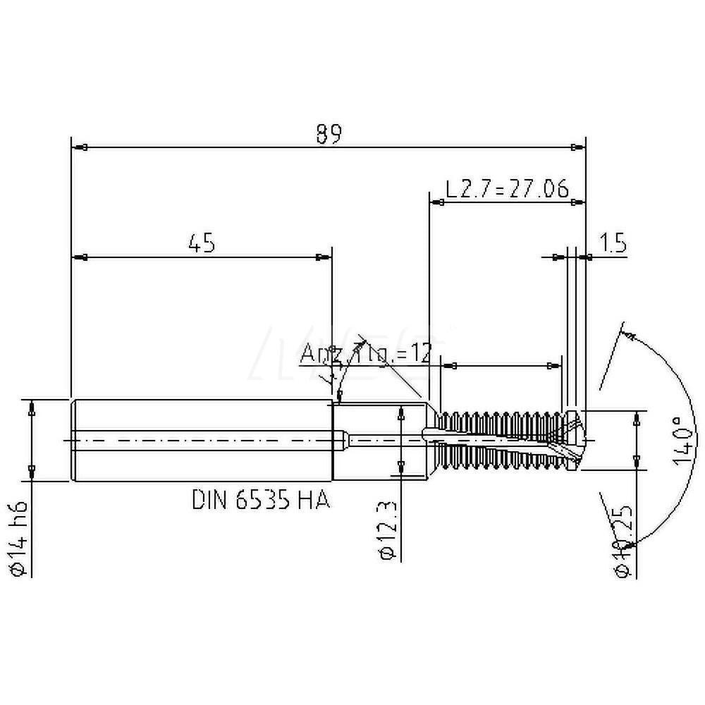 Helical Flute Thread Mill: M12x1.75, Internal, 2 Flute, 14.00 mm Shank Dia, Solid Carbide