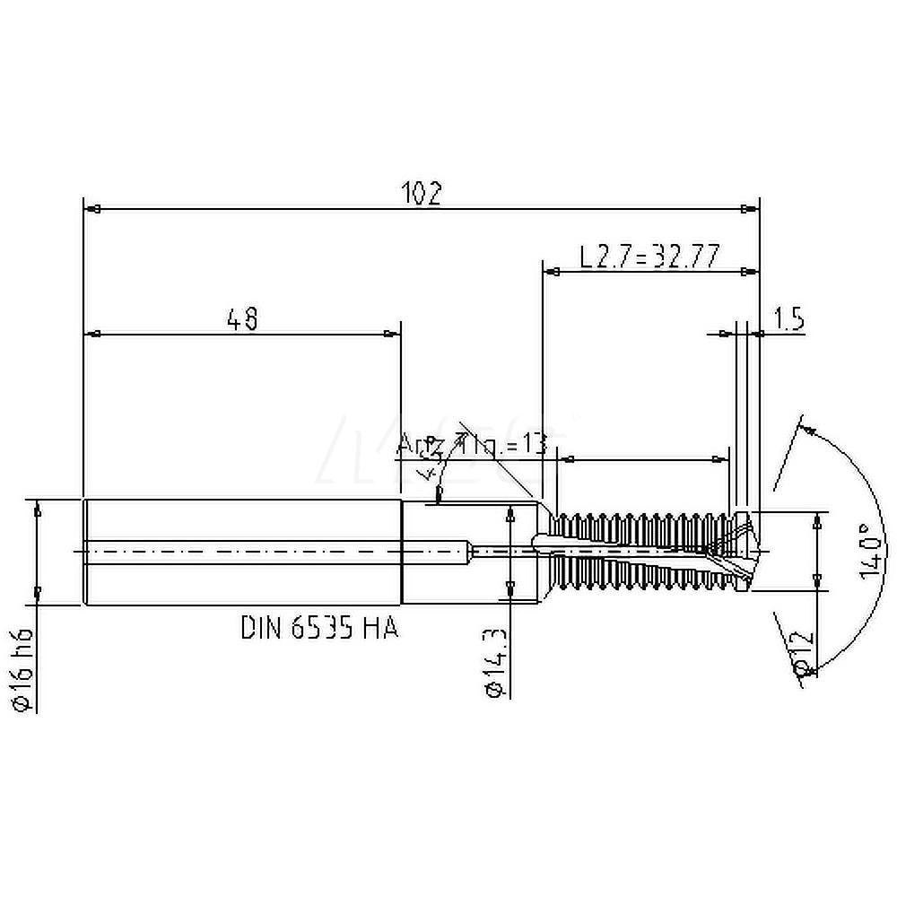 Helical Flute Thread Mill: M14x2, Internal, 2 Flute, 16.00 mm Shank Dia, Solid Carbide