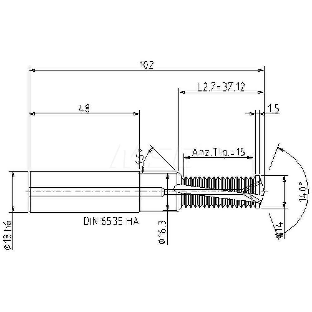 Helical Flute Thread Mill: M16x2, Internal, 2 Flute, 18.00 mm Shank Dia, Solid Carbide