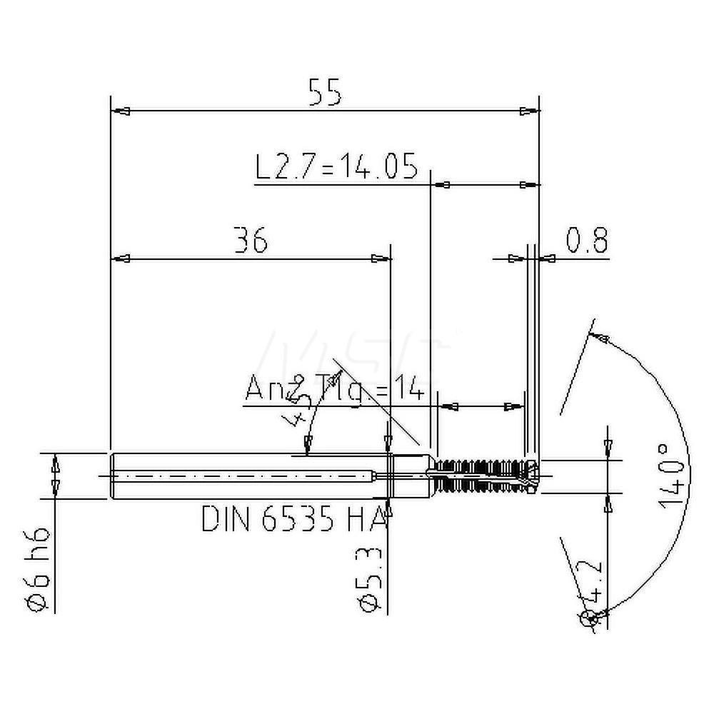 Helical Flute Thread Mill: M5x0.8, Internal, 2 Flute, 6.00 mm Shank Dia, Solid Carbide
