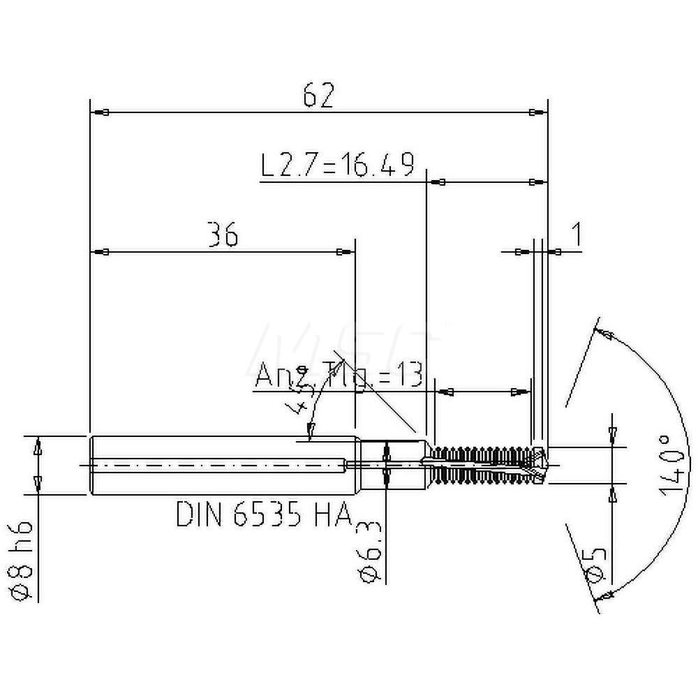 Helical Flute Thread Mill: M6x1, Internal, 2 Flute, 8.00 mm Shank Dia, Solid Carbide