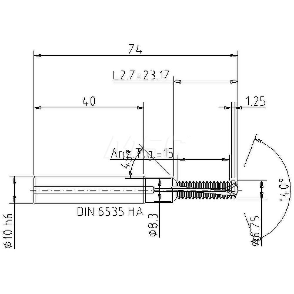 Helical Flute Thread Mill: M8x1.25, Internal, 2 Flute, 10.00 mm Shank Dia, Solid Carbide