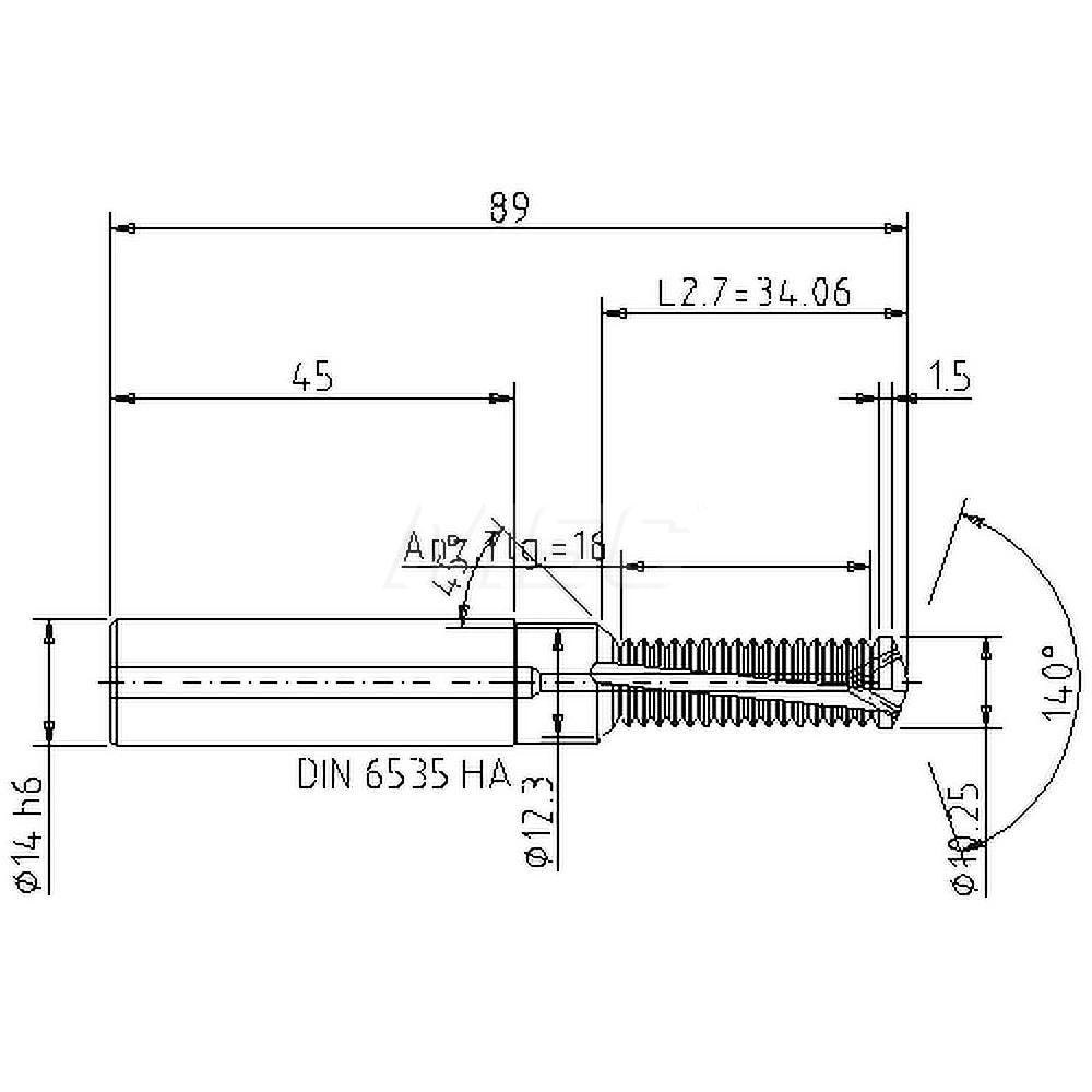 Helical Flute Thread Mill: M12x1.75, Internal, 2 Flute, 14.00 mm Shank Dia, Solid Carbide