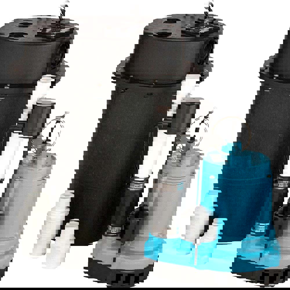 Sump Pump Systems; Type: Sump Pump System ; Voltage: 115V ; Contents: Basin, cover, gaskets and hardware, Piggyback vertical float switch assembly, pump ; UNSPSC Code: 40151513