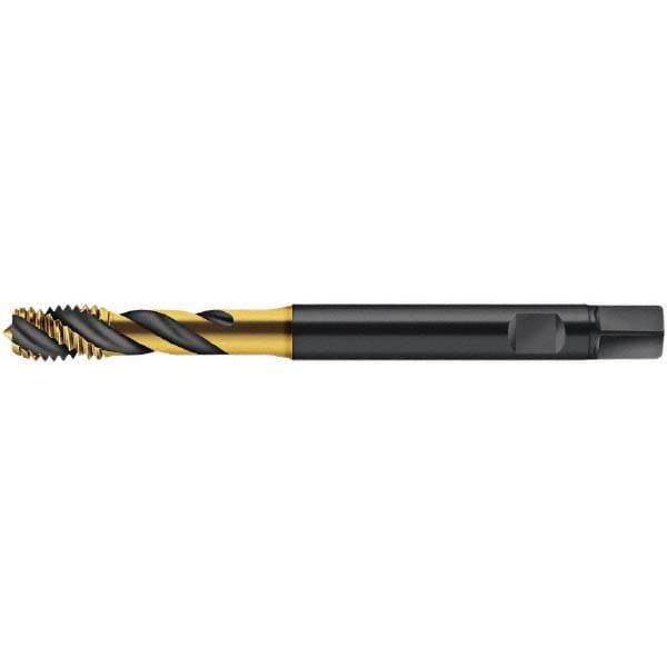 Spiral Flute Tap: M10x1.50 Metric, 3 Flutes, Modified Bottoming, 6HX Class of Fit, Cobalt, TIN Coated