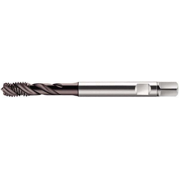 Spiral Flute Tap: M8x1.25 Metric, 3 Flutes, Modified Bottoming, 6HX Class of Fit, Cobalt, Hardlube Coated