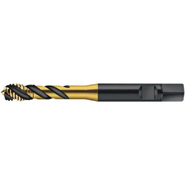Spiral Flute Tap: M14x1.50 Metric Fine, 4 Flutes, Modified Bottoming, 6HX Class of Fit, Cobalt, TIN Coated