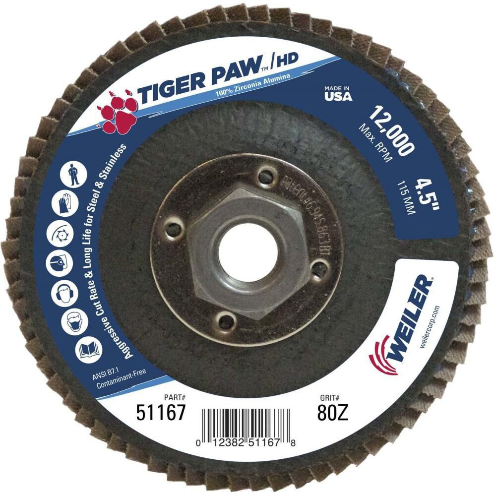 Flap Disc: 5/8-11 Hole, 80 Grit, Zirconia Alumina, Type 27