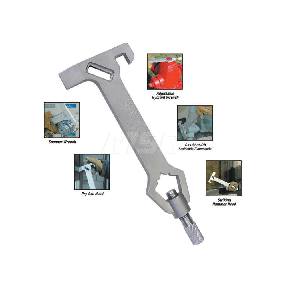 EMT Tools; Tool Type: Emergency Hammer ; Tool Function: Gas Shut-Off; Pry Axe; Spanner Wrench; Hydrant Wrench ; Material: Alloy ; UNSPSC Code: 42192427