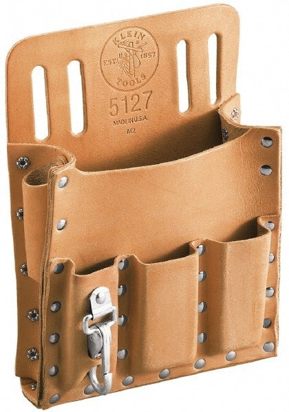 Tool Pouch: 6 Pockets, Leather, Black