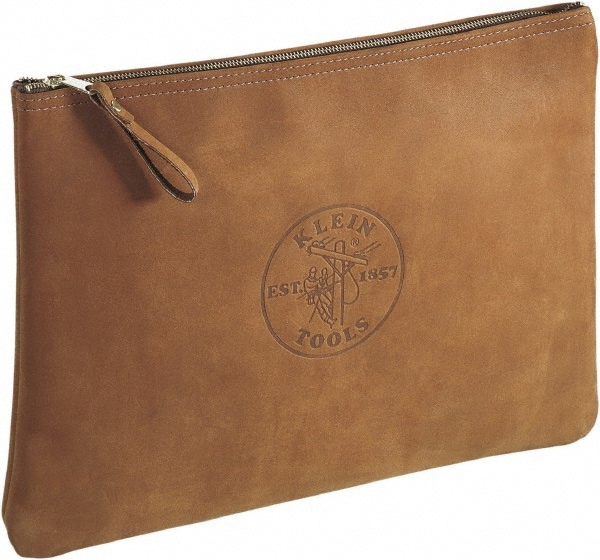 Zippered Pouch: 1 Pocket, Leather, Brown