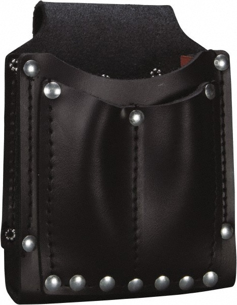 Tool Pouch: 3 Pockets, Leather, Black