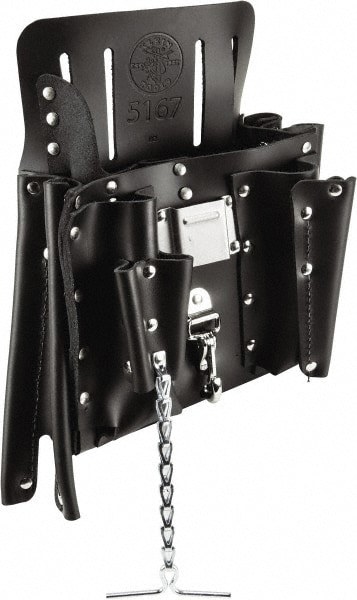 Tool Pouch: 11 Pockets, Leather, Black