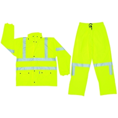 Rain Suit with Bib Overalls: Size Large, Non-Hazardous Protection, Lime, Polyester