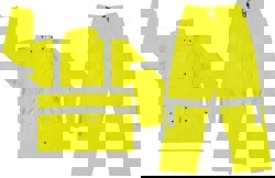 Rain Suit with Bib Overalls: Size X-Large, Non-Hazardous Protection, Lime, Polyester