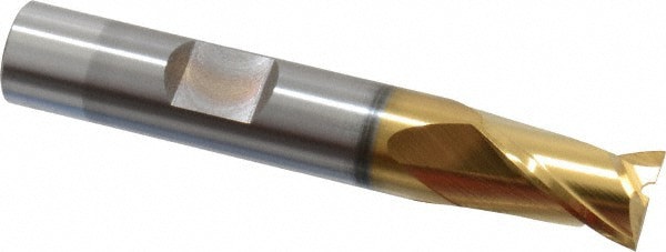 Square End Mill: 3/8'' Dia, 9/16'' LOC, 3/8'' Shank Dia, 2-5/16'' OAL, 2 Flutes, Cobalt