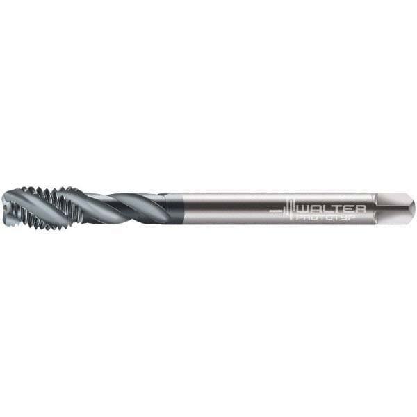 Spiral Flute Tap: M12x1.75 Metric, 3 Flutes, Modified Bottoming, 6H Class of Fit, Cobalt, TICN Coated
