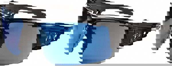 Safety Glasses: Scratch-Resistant, Polycarbonate, Blue Mirror Lenses, Half-Framed