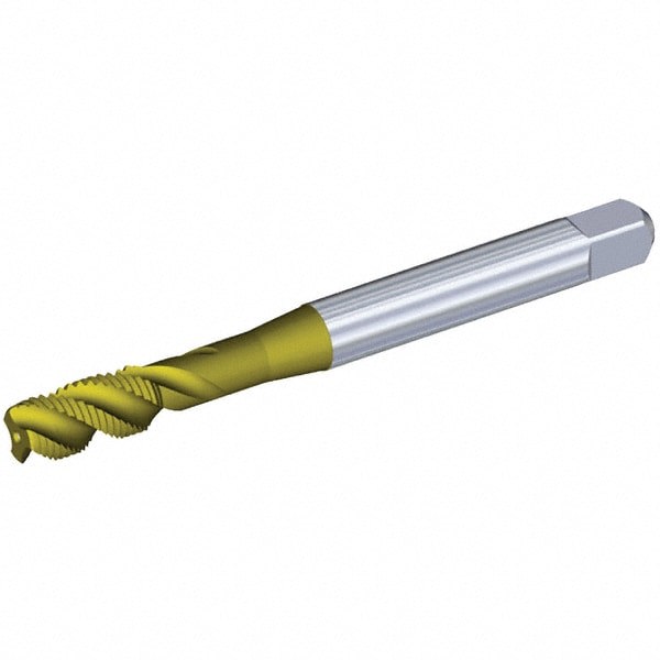Spiral Flute Tap: 7/16-20 UNF, 4 Flutes, Modified Bottoming, 3BX Class of Fit, Powdered Metal, TiCN/TiN Coated