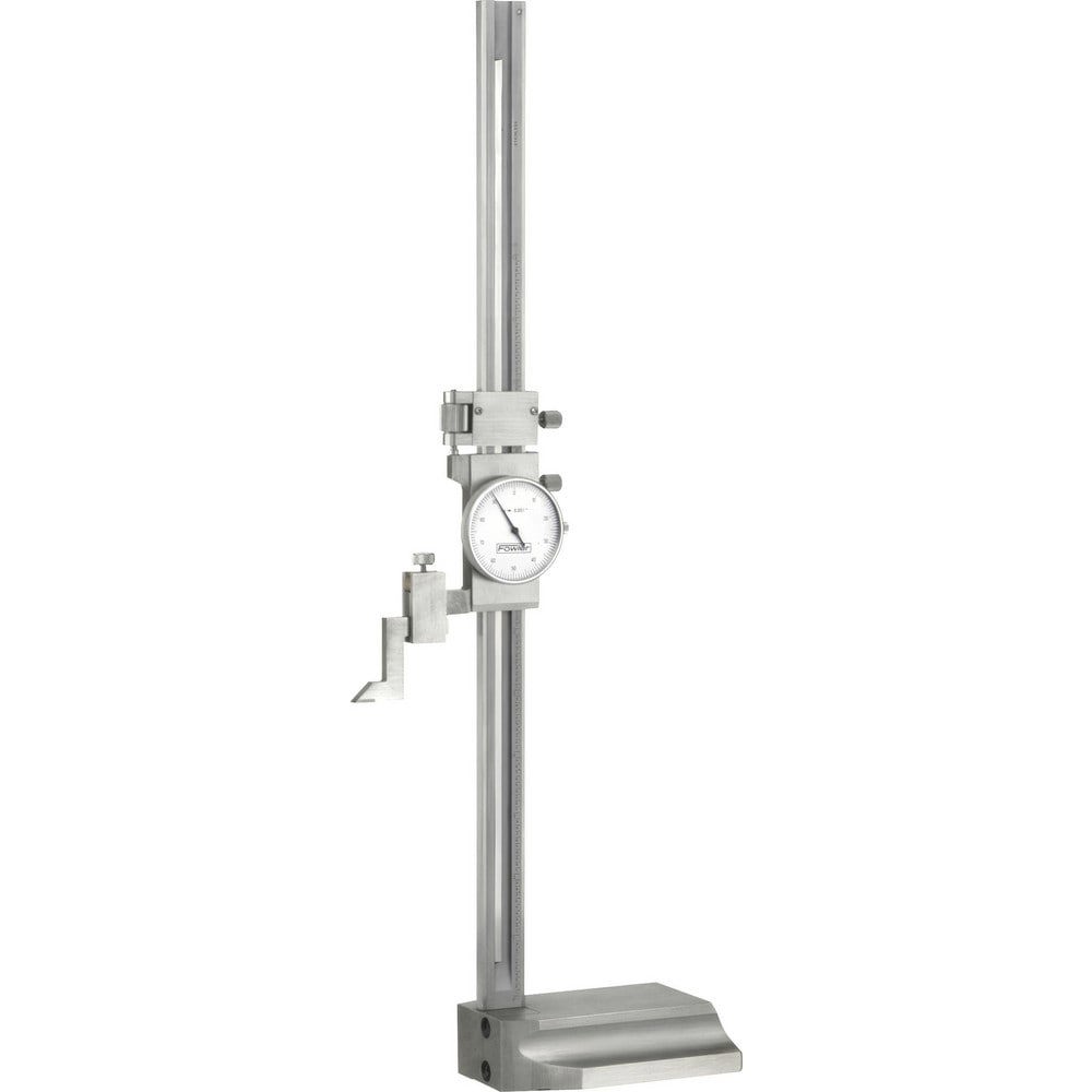 Dial Height Gages; Minimum Measurement: 0 ; Indicator Measuring Range (Decimal Inch): 0.1in ; Base Length: 4.5000 ; Base Width: 2.5in ; Material: Steel ; Accuracy: 0.002