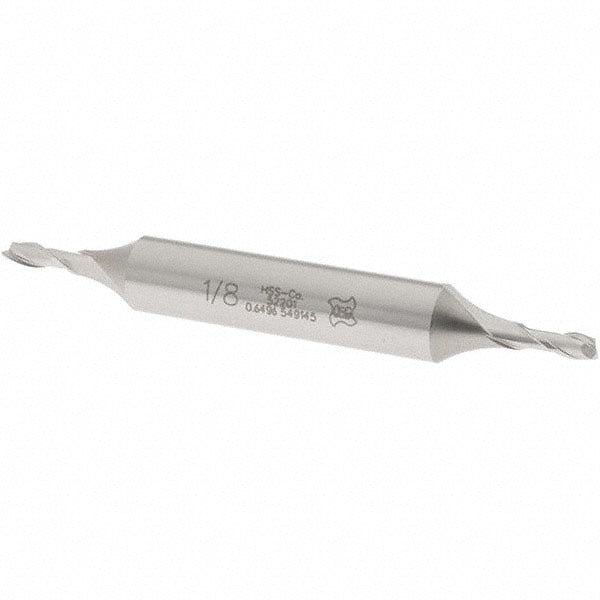Square End Mill: 1/8'' Dia, 3/8'' LOC, 3/8'' Shank Dia, 3-1/16'' OAL, 2 Flutes, Cobalt