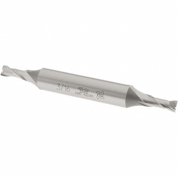Square End Mill: 3/16'' Dia, 7/16'' LOC, 3/8'' Shank Dia, 3-1/8'' OAL, 2 Flutes, Cobalt