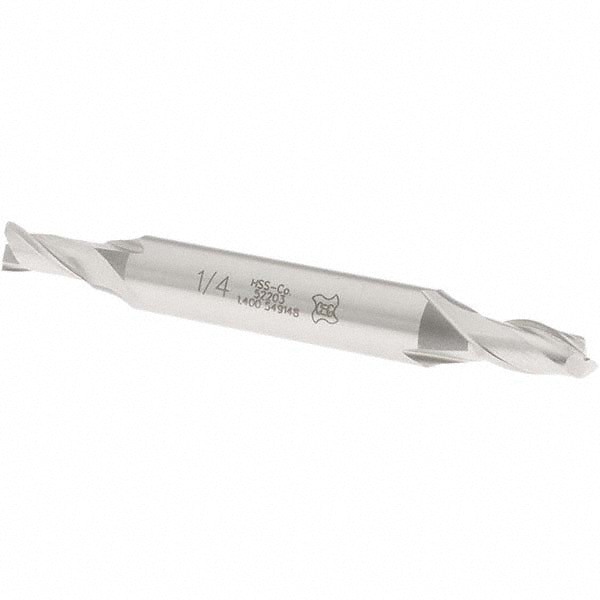Square End Mill: 1/4'' Dia, 1/2'' LOC, 3/8'' Shank Dia, 3-1/8'' OAL, 2 Flutes, Cobalt