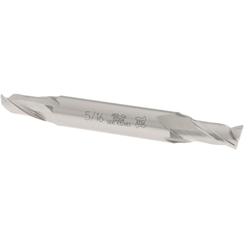 Square End Mill: 5/16'' Dia, 9/16'' LOC, 3/8'' Shank Dia, 3-1/8'' OAL, 2 Flutes, Cobalt