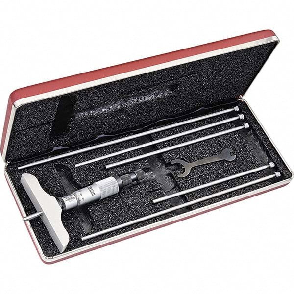 Mechanical Depth Micrometer: 150 mm Range, 6 Rod, Satin Chrome Finish