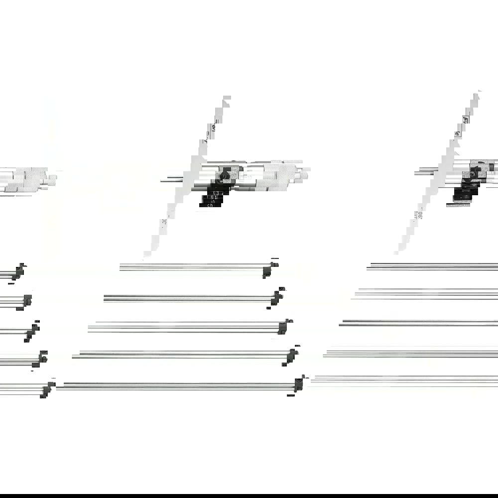 Mechanical Depth Micrometer: 6'' Range, 6 Rods, Satin Chrome Finish