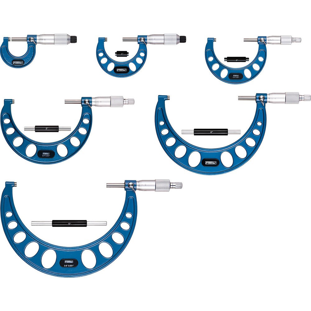 Mechanical Outside Micrometer Sets; Minimum Measurement (Decimal Inch): 0.0000 ; Maximum Measurement (Decimal Inch): 6.0000 ; Accuracy (Decimal Inch): +/-.001 ; Thimble Type: Friction; Ratchet Stop ; Measuring Face Material: Carbide ; Digital Counter: No
