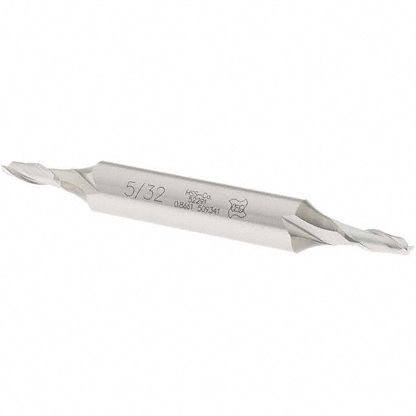 Square End Mill: 5/32'' Dia, 7/16'' LOC, 3/8'' Shank Dia, 3-1/8'' OAL, 2 Flutes, Cobalt